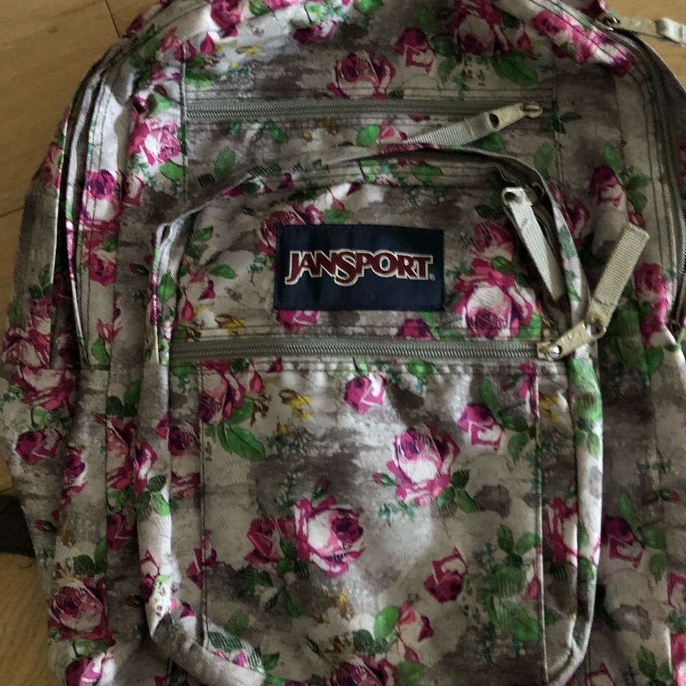 Jansport Rose Print Backpack in Pink and Gray